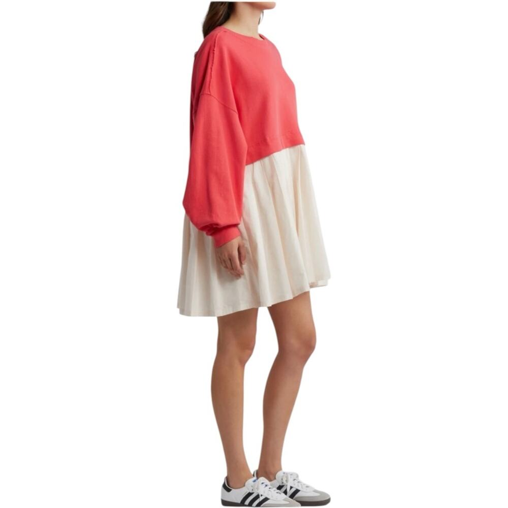 Free People Eleanor Layered Sweatshirt Mini Dress Size Medium Watermelon Wedge - Picture 5 of 9